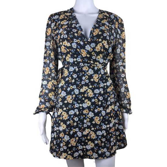 Fika the Brand Medium Floral Long Sleeve Midi Summer Sundress V Neck Wrap Dress - Picture 1 of 8
